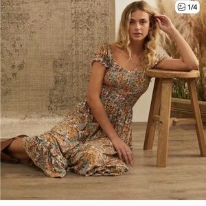 Urban Outfitters Tessie Smocked Orange floral Dress